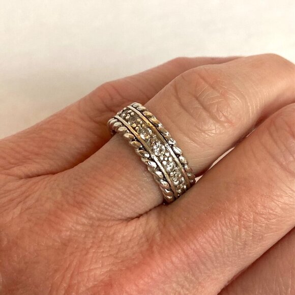 Sterling Silver 925 Chunky Inset Round Cubic Zirconia CZ Wide Band Ring Sz 5.75 - Picture 12 of 16